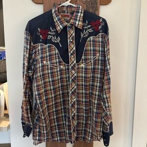 Vintage Pearl Snap Western Shirt L Ely Plains